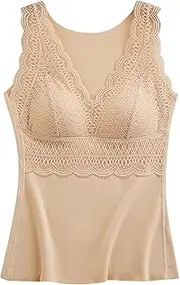[Generic] Thermal Shirts for Women Pack Womens Slim Fit Tops Sleeveless Thermal Shirts V Neck Vest with Built in Bra Fleece Lined Underwear Thermal Men's Thermal Underwear Set Long Ultra Soft Top and Bottom