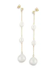 Bloomingdale's Fine Collection Cultured Freshwater Pearl & Baroque Pearl Line Earrings in 14K Yellow Gold