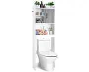 Giantex 4-Tier Bathroom Storage Cabinet w/Shelves & Door Over Toilet Storage Rack for Bathroom Laundry Balcony, White