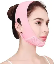 CURELIX Double Chin Reducer, Reusable Double Chin Eliminator V Line Lifting Belt with Chin Strap for Women Face Lift Mask (Pink)