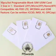 10pcs/lot Writable Programmable Blank Nano micro SIM USIM Card 4G LTE WCDMA GSM