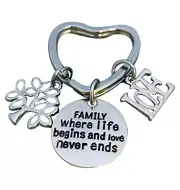Family Tree Keychain, Family Where Life Begins and Love Never Ends Key Chain,