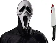 Boolavard 2PCS Halloween Mask and Knife Set Halloween Scream Mask, Ghostface Mask Scream Costume, Horror Costume Creepy Scary Ghost Face Mask