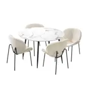 Oikiture 5PCS Dining sets 110cm Round Table with Chairs White Sherpa