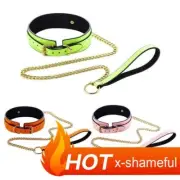 Luminous PU Leather Nek Collar Chocker with Leash Chain Binding Toy