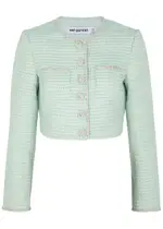 Self-portrait Embellished Cropped Bouclé Tweed Jacket - Mint - 14 (UK14 / L) 14 (UK14 / L)