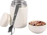 Stainless Steel Food Flask, 20OZ Insulated Food Jar with Folding Spoon, Portable Leakproof Lunch Containers, Soup Thermal Mug for Water Soup Snack (White)