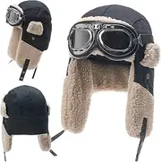 [Byeaon] Winter skiing hat, Skiing beanie hat, Insulated ski hat, Ski helmet liner hat, Snow skiing hat, Cozy winter ski hat, Trapper Hats Skiing Hat Warm and Cozy for Men Women Skiing Skating Sledding, Black