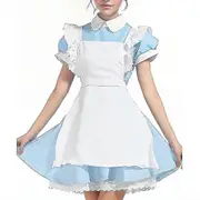 Women Alice In Wonderland Costume Cosplay Costume Maid Dress Fairytale Dress Up With Headwear Outfit M