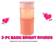 3 pc Tupperware Canister Set Basic Bright Rounds Kitchen / Bathroom / Bedroom