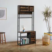 Bedroom Storage Shelf Bookshelf Plant Floor-standing Display Rack Brown Drawer
