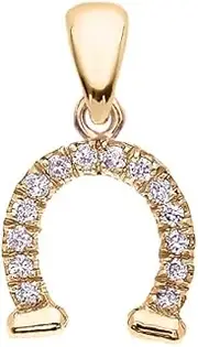 [Claddagh Gold] Reversible Diamond And High Polish Plain 14k Yellow Gold Horseshoe Good Luck Charm DaintyPendant