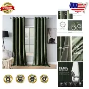 Stylish Olive Green Velvet Blackout Curtains - Insulated & Soundproof, Set of 2