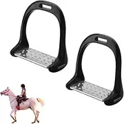 Cyrank Horse Riding Stirrup Stainless Steel Non Slip Pad Equestrian Aluminum Saddle with Painting English Riding Protection Saddle(Black)