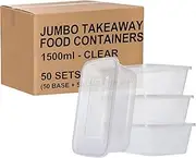 50 Pack Plastic Takeaway Food Containers Disposable with Lids 1500mL - Microwave, Freezer & Dishwasher Safe - Reusable & Stackable Meal Prep Containers - Clear, BPA-Free Food Containers for Storage