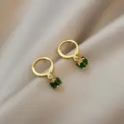 18K Gold Plated Green Crystal Dangle Drop Earrings for Women,Huggie Earrings