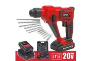 TOPEX 20V Max Lithium Cordless Rotary Hammer Drill Kit w/Battery Charger Bits