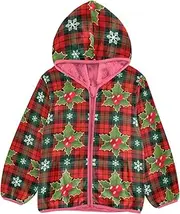 [GuoChe] Boys Winter Coats Sherpa Lined Happy New Year Christmas Plaid Red Berry Winter Jacket Toddler Boy pink Lightweight Zip