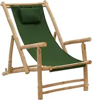 Deck Chair Bamboo and Canvas Green Outdoor Furniture Patio Relaxation Seat
