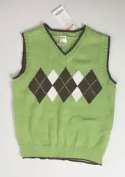 GYMBOREE Green Brown Argyle Print Sleeveless Boy's Sweater Vest Size XS (3-4)