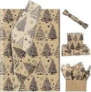 100 Sheets Christmas Kraft Tissue Paper for Gift Bags Xmas Tree Snowflake Star Printed Tissue Paper for Gift Wrapping for Winter Holidays Christmas Party DIY Craft, 20 × 14 Inches