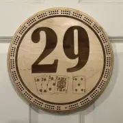 12in round Perfect 29 point hand Cribbage Board - 2 Tracks with Pins