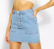 BooHoo Skirt Denim Short Button Front Blue Size 8
