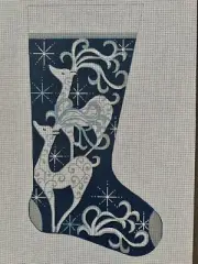 Alice Peterson Hand Painted Needlepoint Canvas Stocking Prancing Reindeer 20”