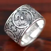 990 Pure Silver Ring Deity Beast : Dragon Tiger Rosefinch Tortoise Size 6 to 12