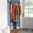 Space-saving Corner Coat Rack Stand Hall Tree Freestanding Clothes Stand w Shelf