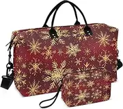 [ZRYSMY] Duffel Bag for Traveling, Christmas Gold Red Snowflake Travel Bag Gym Bag, with Multiple Interior Pockets Shoulder Weekender Bag for Women Men with Toiletry Bag 20.5L x 1.9W x 13.8H