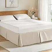 LBRO2M 100% French Linen Bed Skirt King Size 14" Drop Tailored Drape Design Natural Flax Basic Dust Border Soft Bed Skirt (King, Linen)