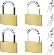 4 Pack Solid Brass Padlock with Keys Alike,30mm Wide Lock Body Mini Padlock,Outdoor Small Security,Storage Lock Shackle for Outdoor or Indoor for Gym Locker,Case,Fence and Backpack