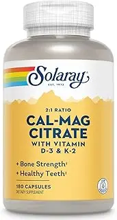 Solaray Cal-Mag Citrate 2:1 with D-3 & K-2 Capsules, 180 Count