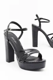 Level Up by Nasty Gal, Black faux croc leather 5.5" heel platforms, SZ 10