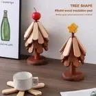 Foldable Wooden Tree Trivet Black Walnut Insulation Mat for Home Kitchen