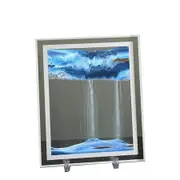 Moving Sand Art Picture Rectangle Glass 3D Deep Sea Sandscape in Motion Display Flowing Sand Frame Relaxing Desktop Home Office Work Decor(Blue)
