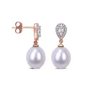 Baroque Cultured Freshwater Pearl, Pear-Shaped White Topaz and 0.13 CT. T.W. Diamond Drop Earrings in 10K Rose Gold
