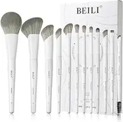 BEILI Makeup Brush Set, White Make-Up Brush Set, 12 Vegan Makeup Brushes for Powder, Foundation, Concealer, Eyebrows, Eyeshadow, Contour, Eyeliner, Blender Eye Brush