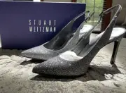 New Stuart Weitzman Pewter Dress Pump Heels NIB Silver Glitter size 6