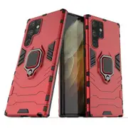 Hybrid Hard Pc Soft Tpu Drop Protection Cover With Metal Ring Holder Kickstand For Samsung Galaxy S22 Ultra 5g - Red