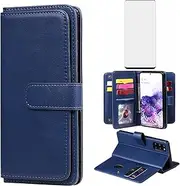 Compatible with Samsung Galaxy S20 Plus Glaxay S20+ 5G Wallet Case and Tempered Glass Screen Protector Flip Cover Credit Card Holder Cell Phone Cases for Gaxaly S20+5G S20plus 20S + S 20 20+ G5 Blue