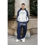 Mens Navy Oversized Boxy Colour Block Homme Printed Zip Through Tracksuit