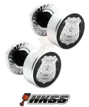 2 Silver Billet Aluminum License Plate Frame Tag Bolts - SILVER POLICE BADGE NCI