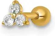 [JewelryWeb] 3.75mm 14k Solid Yellow Gold 18 Gauge Polished CZ Simulated Diamond Labret Stud Body Piercing-Stud for Women