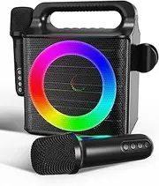 SINWE Portable Karaoke Machine with 2 Wireless Microphones, Bluetooth Singing Machine with LED Lights&15W Speaker, Great Gift for Kids Adults Christmas and Birthday