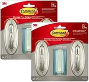 Command Curtain Rod Hooks for 1/2" or 5/8" Diameter Rods, Total 4 Hooks with 4 Command Strips, 2 Pack of 2 Hooks, Decorate Damage-Free, Brushed Nickel