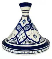 Moroccan TAJINE & Dome Lid HandCrafted TAGINE Blue HandPainted Terracotta 9 5/8”