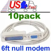 Lot10pcs 6ft DB9 FEMALE~DB25 pin MALE Serial Null Modem Data Cable,Nul wired$SHd