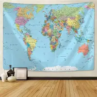 在飛比找蝦皮購物優惠-世界地圖掛毯掛畫 地圖織物壁掛墻壁裝飾布 水彩字母地圖裝飾畫